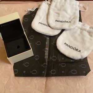 Pandora empty box, 4 pink pandora papers and 3 pandora dust bags